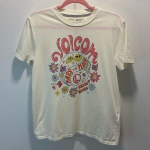 Volcom Cream Graphic Tee with Floral Design